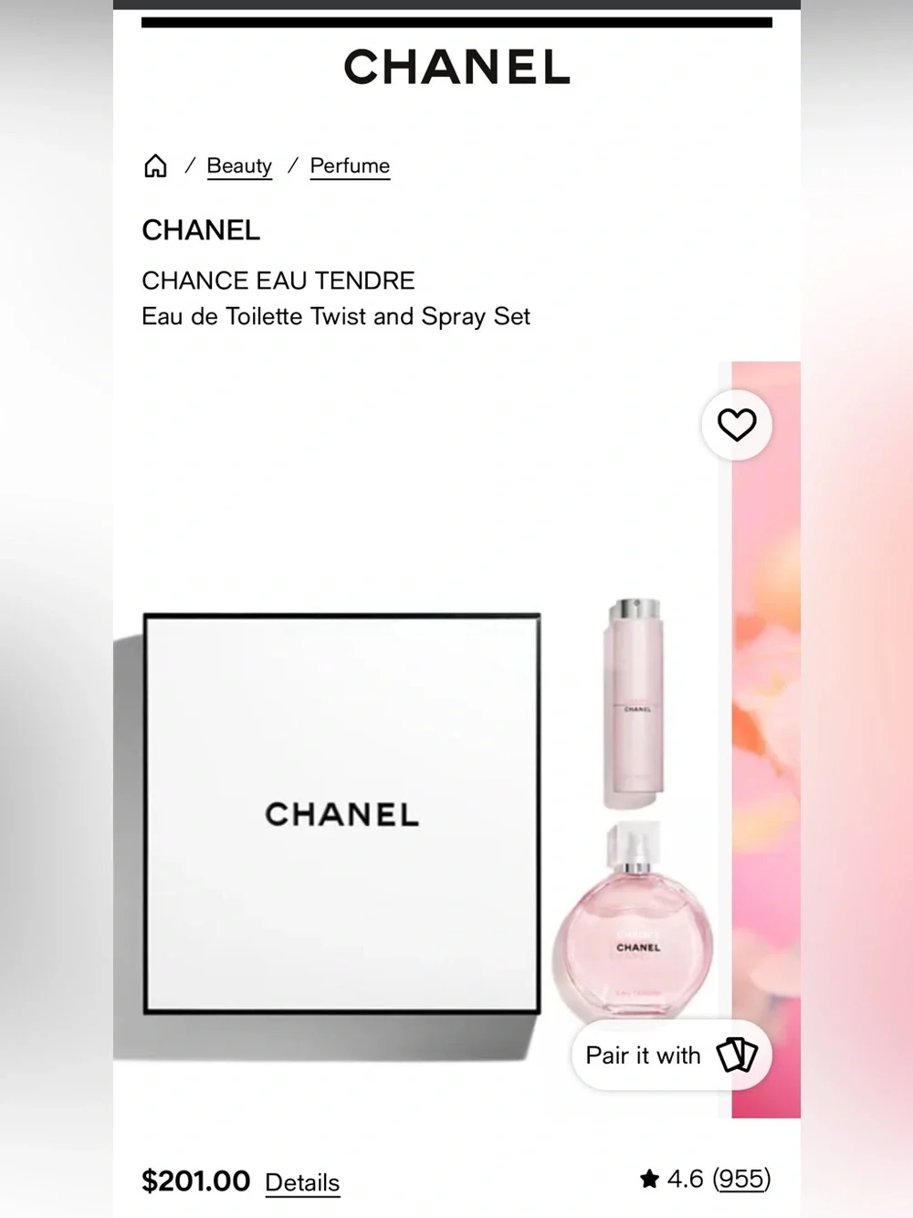 CHANEL Chance Eau Tendre Gift Set — Pink & Rose Gold Accents